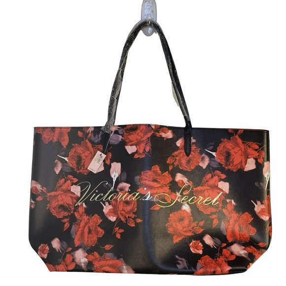 Victoria's Secret Handbags - NWT Victoria Secret Tote Bag Floral Roses Gold Lettering *READ*